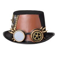 Punk Black Fedora Steampunk Gears Spikes หนังผู้ชายผู้หญิงหมวกแว่นตา Gothic Party เทศกาลหมวก Accessories