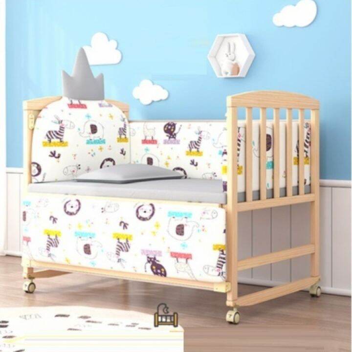 Baby Crib Box Tempat Tidur Bayi Bed Kasur Kelambu Warna Natural Kayu