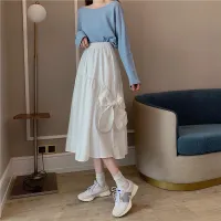 Alien Slender A-Line All Match Solid Gentle Vintage Korean 2021 Girls Brief Sweet Fashion Hot Elastic-Waist Long Skirts