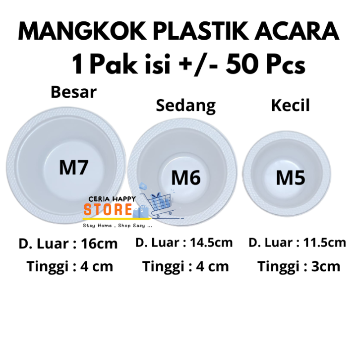 Mangkok Plastik Ukuran Besar Sedang Kecil Isi 50pcs L Mangkuk Acara