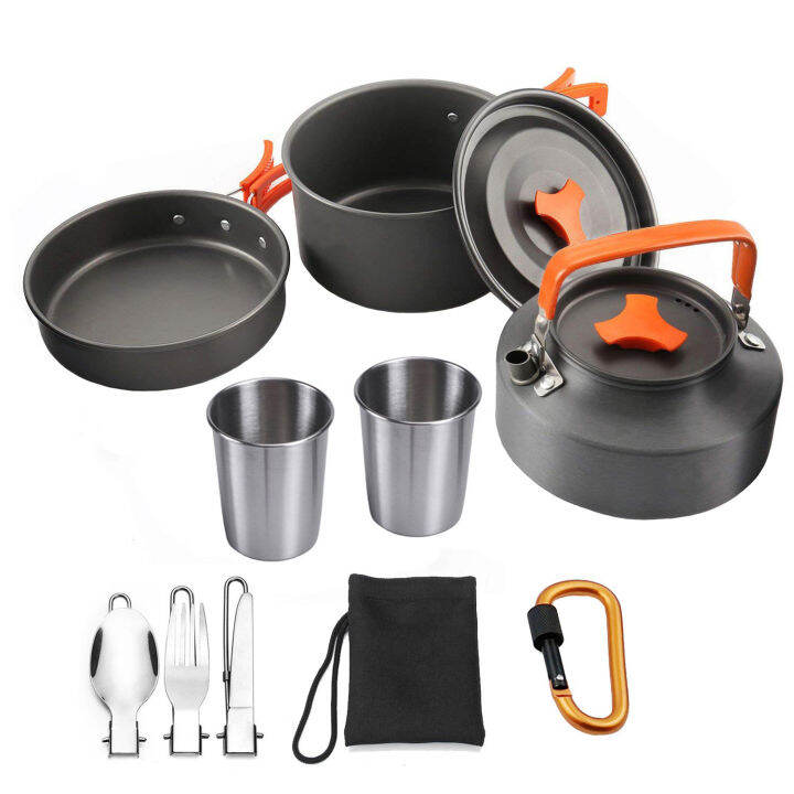 10 Piece Outdoor Camping Cookware 3 In 1 Set Cooking Pot Frying Pan ...