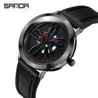 SANAD Mens Watches Top Brand Luxury Military Large Dial Leather Strap Mens Watch relogio masculino Creative Car Wheel Rotating