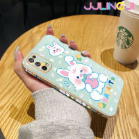 Jlingji เคสสำหรับ Realme X7 X7 Pro 4G X7 Pro 5G กระต่ายสีขาวน่ารักลายการ์ตูนสุดหรูกรอบชุบสี่เหลี่ยมเคสเคสมือถือซิลิโคนกันกระแทกด้านหลังเคสป้องกันเลนส์กล้อง