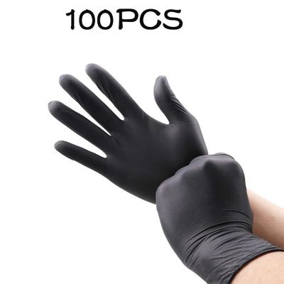 100Pack Housework Strong Black Disposable Nitrile Gloves PVC Latex Free AntiStatic Garden Pet Care Tattoo Work Oil-proof Gloves Safety Gloves