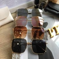 แว่นตากันแดด Sun glasses แฟชั่นกรอบแว่นทรงสี่เหลี่ยมใหญ่แนวเรทโทรกันUV