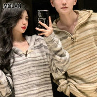 MOLAN สเวตเตอร์มีฮู้ดลายทางวินเทจสำหรับคู่รักใส่ได้ทั้งชายและเสื้อกันหนาวแบบถัก