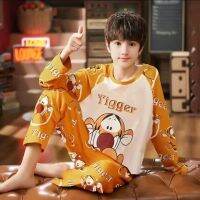 MUJI High quality childrens pajamas 3-14 years old boy middle-aged and older boys spring and autumn thin summer air-conditioned clothes boys long-sleeved outerwear home clothes