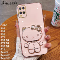 Kanavi เคสโทรศัพท์แฟชั่นสำหรับ OPPO A93 A94 A91 A71 A55 5G A74 5G A58 4G A58 5G A78 4G A78 5G Reno4 Reno3 A1K F Reno5 F กระจกแต่งหน้าแมวไฟฟ้าสุดหรูกรอบโทรศัพท์ซิลิโคนนิ่มกันกระแทก