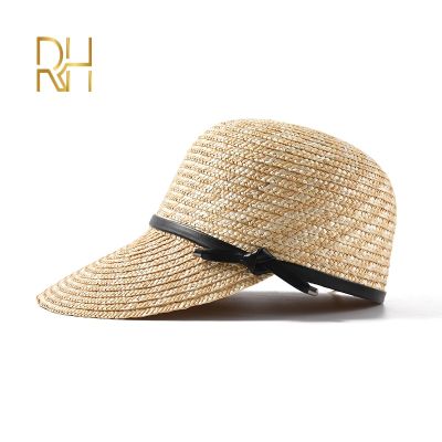 RH New Women Visor Sun Hats Female Wide Brim Wheat Straw Summer Casual Shade Beach Cap Fashion Leather Bow Sun Hats