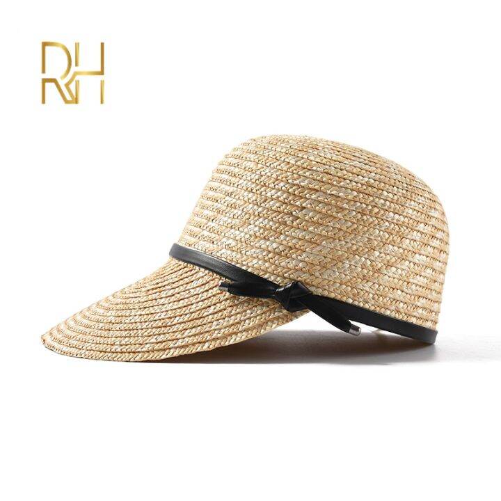 rh-new-women-visor-sun-hats-female-wide-brim-wheat-straw-summer-casual-shade-beach-cap-fashion-leather-bow-sun-hats