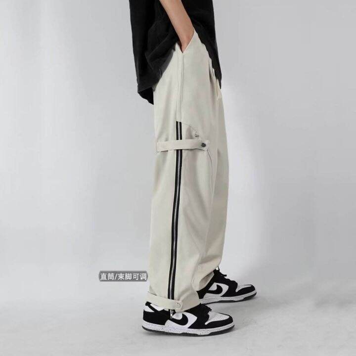 american-style-functional-assault-casual-pants-mens-summer-design-sense-zipper-slightly-flared-wide-leg-straight-leg-pants-high-street-vibe-trousers