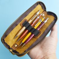 ✠ Nature Cowhide Pencil Case Zipper Pen Holder Organizer Protection Bag Handmade Genuine Leather Pencilcase Office School Supplies