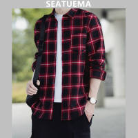 SEATUEMA เสื้อผู้ชายเกาหลีรุ่นเทรนด์ลายสก๊อตพิมพ์ลายใหม่หลวมหล่อชายหนุ่มเสื้อแจ็คเก็ตด้านบน