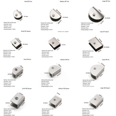 Glass Clamps 201/304 Stainless Steel Clips Adjustable Square Half Round Shape Shelves Support Holder Corner Bracket Clamps