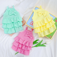 Candy Color Slip Dress Dog Clothes Kawaii Tiered Skirt Small Dogs Clothing Cat Sweet Bow Costume Korean Fashion Girl Items