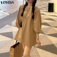 ♀ Vonda ชุดเดรสสั้น แขน 3/4 ลําลอง ทรงหลวม สไตล์เกาหลี สําหรับผู้หญิง