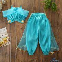 Baby Girls Princess Clothes Set Lace Sequins Off-shoulder Crop Tops + High Waist Tassel Long Pants Indian Style Cosplay Costume