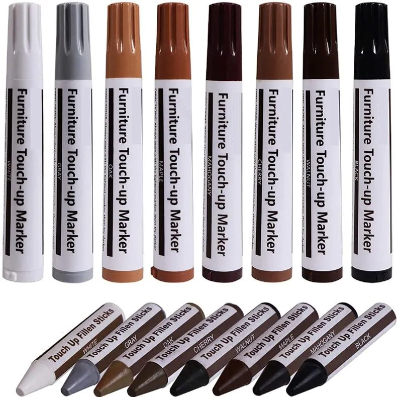 Wood Repair Markers- Furniture Touch Up Markers Kit, 6Pcs Wood Scratch  Cover Markers and 6Pcs Wax Filler Sticks for Wooden Floors, Tables, Desks