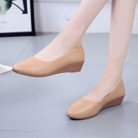 OL Style รองเท้าคัทชูผู้หญิง Slip on 3.5cm Wedges shoes รองเท้าหนัง รองเท้าใส่นุ่มๆ รองเท้าคัชชูผู้หญิง