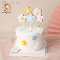 6pc Colored flowers Happy Birthday Cake Topper soft pottery Birthday party Dessert decoration for Baby shower Baking supplies