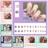 EMILRY 24Pcs/set เคล็ดลับการทำเล็บแบบเต็มรูปแบบ เล็บปลอมรูปดอกไม้ วัสดุตกแต่งเล็บ อุปกรณ์ทำเล็บ เล็บปลอมใบไม้สั้น สไตล์ญี่ปุ่นเกาหลี พลาสติกทำจากพลาสติก ร้านทำเล็บ