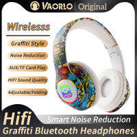 VAORLO หูฟังบลูทูธไร้สายคุณภาพระดับ HD เสียง HIFI ไฟ LED ไล่ระดับสีพร้อมไมโครโฟนรองรับการโทรปรับได้พับได้การ์ด TF เล่น3.5มม. AUX อัจฉริยะลดเสียงรบกวนสไตล์กราฟฟิตีหูฟังเล่นเกมสำหรับโทรศัพท์พีซีของขวัญเด็ก