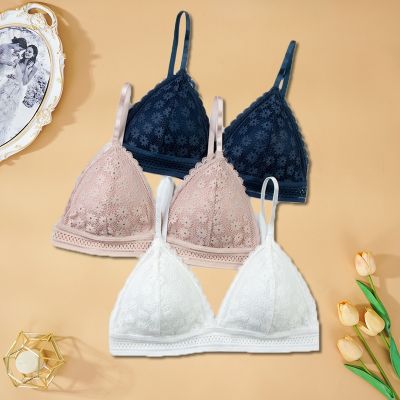 【CW】 Women Lace No Steel Ring Bra Beauty Back Wrapped Chest Comfortable Brassiere Stretch Thin Triangle Cup Padded Underwear New