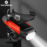 ROCKBROS 4000MAh ไฟจักรยานกันน้ำที่ใส่โทรศัพท์ในจักรยานระฆังไฟหน้า400ช่องสามารถชาร์จได้ไฟหน้าโคมไฟขี่จักรยาน