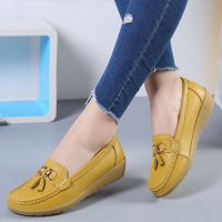 comemore Womens Autumn Low Slip-on Shoes Without Heels Loafers Ballet Flats Woman Leather Casual Female Mules Moccasin Footwear