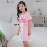 Lovely Rabbit Printing Pyjama Dress for Babes Girls Pink Nightgowns Teenager Sleepwears Nightwear Cotton Pajama Gown Kids Nighty