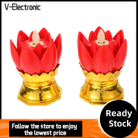 V-ELECTRONIC 2pcs สีแดงเเดง โคมไฟดอกบัว ไฟเทียน LED ไฟพุทธศาสนา ตกแต่งด้วยการตกแต่ง เครื่องประดับสำหรับตกแต่ง โคมไฟอิเล็กทรอนิกส์อิเล็กทรอนิกส์ บ้านในบ้าน