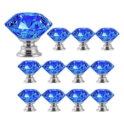 12 Pcs 30MM Crystal Clear Glass Dresser Knobs Diamond Drawer Knobs Pulls Handles Kitchen Cabinet Knobs Dresser Knobs Silver