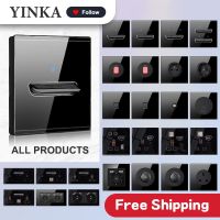 YINKA Tempered Glass Switch Panel LED Indicator 1-4Gang Light Switch EU 2USB Wall Sockets Push Button Hight Quality Wall Switch Power Points  Switches