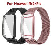 ☊⊕ Milan Magnetic Loop สำหรับนาฬิกา Huawei Fit 2 สมาร์ทสายรัดข้อมือสร้อยข้อมือโลหะป้องกันหน้าจอกรณี