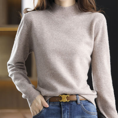 New Half-turtleneck Sweater Womens Autumn and Winter Short Pullover Solid Color Loose Sweater Thickened Base Shirt 2023
