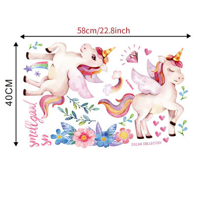 Animals Decor Wallpaper Posters Cute Girls Cartoon Unicorn Wall Stickers