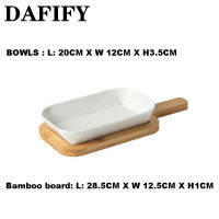 DAFIFY เซรามิคขนม Bakeware จานอาหารค่ำพร้อมฐานไม้ Set