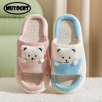 2023 Cute Bear Cotton Linen Slippers Women Summer Sandals Platform Memory Foam Pillow Slides Shoes Non-Slip Mute Home Flip Flops