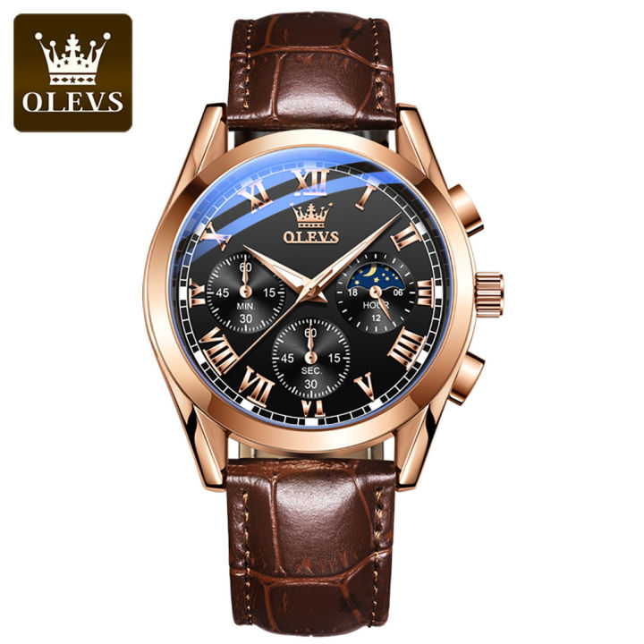 olevs-นาฬิกาอเนกประสงค์สำหรับชายขาย2021-original-กันน้ำนาฬิกาข้อมือหนังควอตซ์นาฬิกาส่องสว่างของขวัญสำหรับแฟน