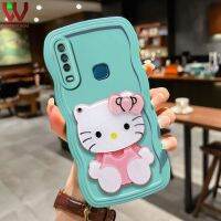 เคส3D น่ารักลายการ์ตูนเฮลโลคิตตี้ Tinkering ขาตั้งกระจกอ่อนสำหรับ VIVO Y17 Y15 Y12 Y11 Y12i Y85 V9 Y91C Y91 Y93 Y95 1901 1902 1904 1915ฝาครอบหลังซิลิโคนแฟชั่นลายคลื่น