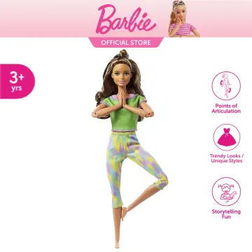 Barbie Made to Move Doll with 22 Flexible Joints & Long Wavy Brunette Hair  Wearing Athleisure-wear for Kids 3 to 7 Years Old , Green