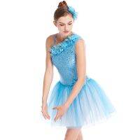 One-Flowers Strap Ballet Dance Tutu Dress Knee Length Leotard Ballerina Girls Dancewear