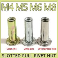 [HOT AIXUSACJWII 526] M4 M5 M6 M8 304สแตนเลสกลีบ Rivets หมวก Slotted ดึง Rivet Nut สีชุบสังกะสีพับสกรูยึดป้ายทะเบียนรถ