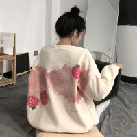 Neploe Sweet Tie-dye Crewneck Sweatshirt Woman Long Sleeve Fruit Print Hooded Tops Mujer 2021 Winter New Warm Fleece Hoodie