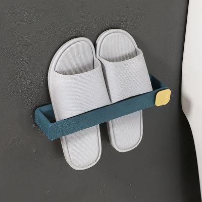 Bathroom Slippers Rack Self Adhesive Punch-free Wall-Towel mounted With hook Space-Saving Toilet Wall Door Home Storage Shelf