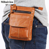 Mihaivina Genuine Leather Waist Packs Fanny Pack Belt Bag Mens Shoulder Bags Travel Waist Pack Male Bag Phone Pouch Bags