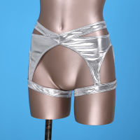 Women Shiny Metallic Cutout Hot Pants Exotic Elastic Waistband Cross Garter Booty Shorts for Club Pole Dancing