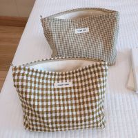 HOT★Houndstooth แต่งหน้า Tas Kosmetik สำหรับผู้หญิงผ้าฝ้ายลายสก๊อต Organizer เครื่องสำอางขนาดใหญ่ห้องน้ำชุดความงาม Make Up แปรงจัดเก็บกรณี