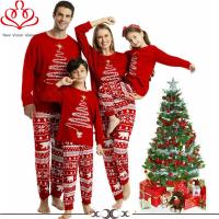 ชุดจับคู่ครอบครัวคริสต์มาสสีแดงใส่ได้ทั้งแม่และเด็กชุดนอนสำหรับวันหยุดชุดนอนชุดนอนคริสต์มาส