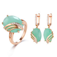 Free Shipping Jewelry Set For Women Rings Colorful Jewelry Elegant Fashion Luxury Gold Green Earrings For Women Gift